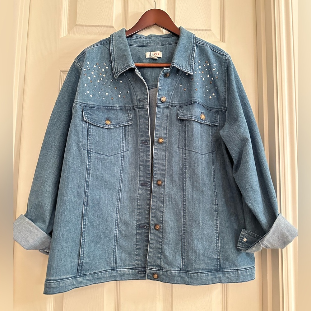 NWOT - Denim&Co Light Blue Women's Jean Jacket with Studs